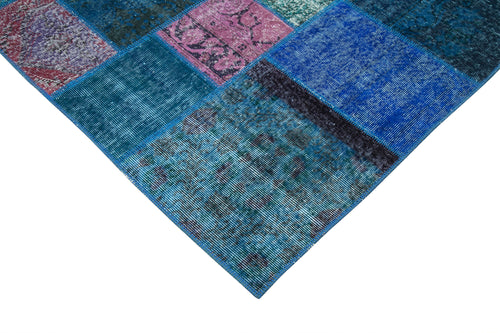 Kırk Yama Mavi Patchwork Pamuk Yün El Dokuma Halısı 202x300 Agacan