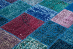 Kırk Yama Mavi Patchwork Pamuk Yün El Dokuma Halısı 202x300 Agacan