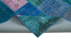 Kırk Yama Mavi Patchwork Pamuk Yün El Dokuma Halısı 202x300 Agacan