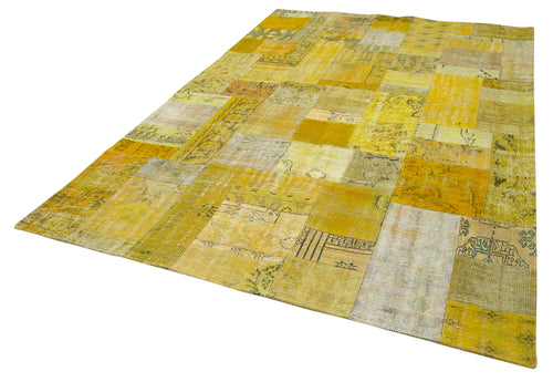 Kırk Yama Sarı Patchwork Pamuk Yün El Dokuma Halısı 203x302 Agacan