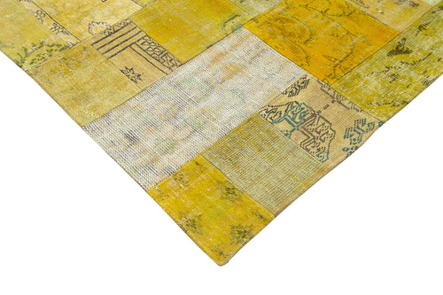 Kırk Yama Sarı Patchwork Pamuk Yün El Dokuma Halısı 203x302 Agacan