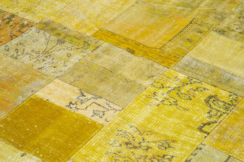 Kırk Yama Sarı Patchwork Pamuk Yün El Dokuma Halısı 203x302 Agacan
