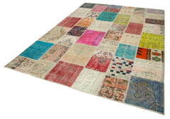 Kırk Yama Pembe Patchwork Pamuk Yün El Dokuma Halısı 208x296 Agacan