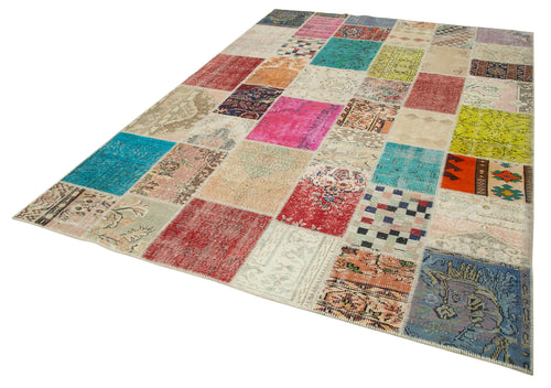Kırk Yama Pembe Patchwork Pamuk Yün El Dokuma Halısı 208x296 Agacan