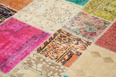 Kırk Yama Pembe Patchwork Pamuk Yün El Dokuma Halısı 208x296 Agacan