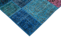 Kırk Yama Mavi Patchwork Pamuk Yün El Dokuma Halısı 204x300 Agacan