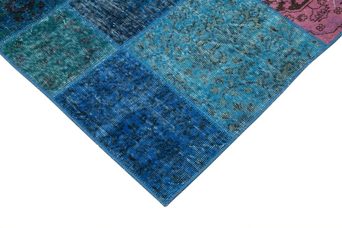 Kırk Yama Mavi Patchwork Pamuk Yün El Dokuma Halısı 204x300 Agacan