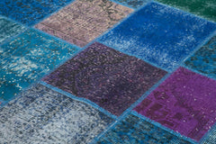Kırk Yama Mavi Patchwork Pamuk Yün El Dokuma Halısı 204x300 Agacan