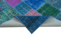 Kırk Yama Mavi Patchwork Pamuk Yün El Dokuma Halısı 204x300 Agacan
