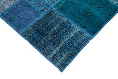 Kırk Yama Mavi Patchwork Pamuk Yün El Dokuma Halısı 202x300 Agacan
