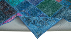 Kırk Yama Mavi Patchwork Pamuk Yün El Dokuma Halısı 202x300 Agacan