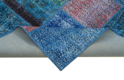Kırk Yama Mavi Patchwork Pamuk Yün El Dokuma Halısı 203x300 Agacan