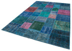 Kırk Yama Mavi Patchwork Pamuk Yün El Dokuma Halısı 205x300 Agacan