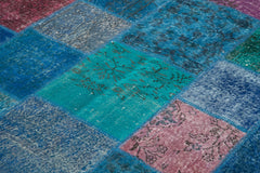 Kırk Yama Mavi Patchwork Pamuk Yün El Dokuma Halısı 205x300 Agacan