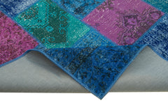 Kırk Yama Mavi Patchwork Pamuk Yün El Dokuma Halısı 205x300 Agacan