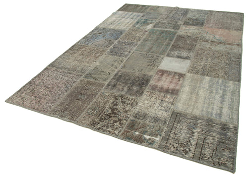Kırk Yama Gri Patchwork Pamuk Yün El Dokuma Halısı 202x296 Agacan