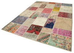 Kırk Yama Pembe Patchwork Pamuk Yün El Dokuma Halısı 203x292 Agacan