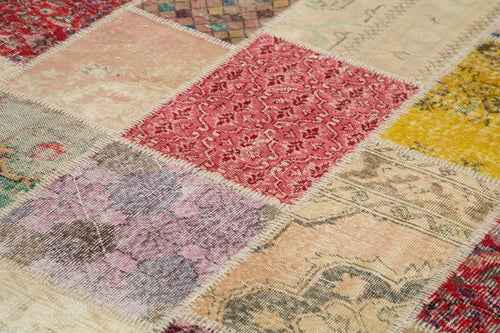 Kırk Yama Pembe Patchwork Pamuk Yün El Dokuma Halısı 203x292 Agacan