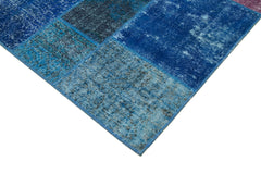 Kırk Yama Mavi Patchwork Pamuk Yün El Dokuma Halısı 203x300 Agacan