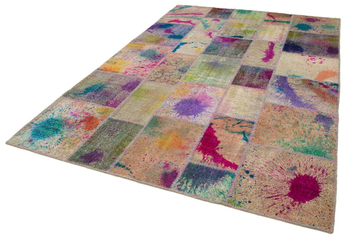Kırk Yama Pembe Patchwork Pamuk Yün El Dokuma Halısı 204x300 Agacan