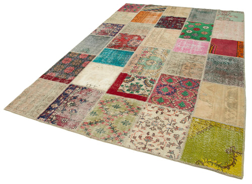 Kırk Yama Pembe Patchwork Pamuk Yün El Dokuma Halısı 198x305 Agacan