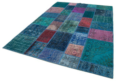 Kırk Yama Mavi Patchwork Pamuk Yün El Dokuma Halısı 200x295 Agacan