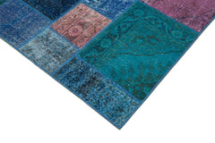 Kırk Yama Mavi Patchwork Pamuk Yün El Dokuma Halısı 200x295 Agacan