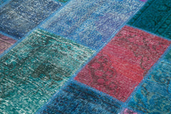 Kırk Yama Mavi Patchwork Pamuk Yün El Dokuma Halısı 200x295 Agacan