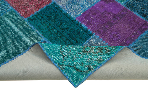 Kırk Yama Mavi Patchwork Pamuk Yün El Dokuma Halısı 200x295 Agacan