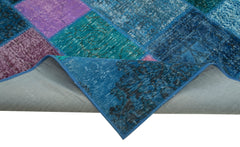 Kırk Yama Mavi Patchwork Pamuk Yün El Dokuma Halısı 202x300 Agacan