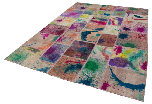 Kırk Yama Pembe Patchwork Pamuk Yün El Dokuma Halısı 203x297 Agacan