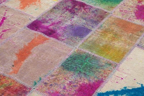 Kırk Yama Pembe Patchwork Pamuk Yün El Dokuma Halısı 206x302 Agacan