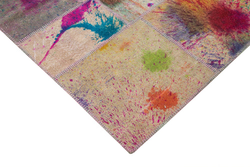 Kırk Yama Pembe Patchwork Pamuk Yün El Dokuma Halısı 204x298 Agacan