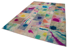 Kırk Yama Pembe Patchwork Pamuk Yün El Dokuma Halısı 206x305 Agacan