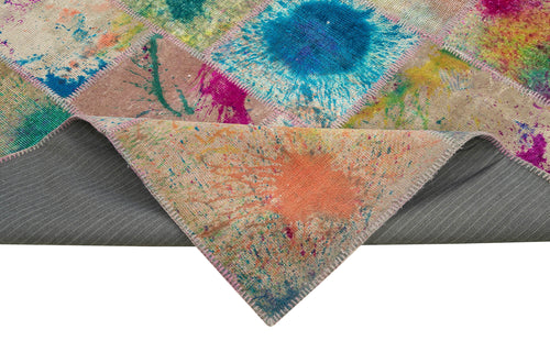 Kırk Yama Pembe Patchwork Pamuk Yün El Dokuma Halısı 206x305 Agacan