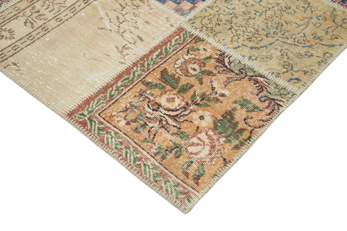 Kırk Yama Bej Patchwork Pamuk Yün El Dokuma Halısı 303x402 Agacan