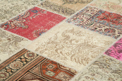 Kırk Yama Bej Patchwork Pamuk Yün El Dokuma Halısı 303x402 Agacan