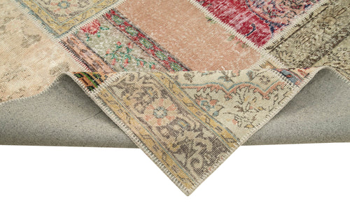 Kırk Yama Bej Patchwork Pamuk Yün El Dokuma Halısı 303x402 Agacan
