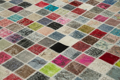 Kırk Yama Pembe Patchwork Pamuk Yün El Dokuma Halısı 300x400 Agacan