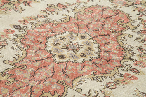 Vintage Bej Eskitme Pamuk Yün El Dokuma Halısı 208x316 Agacan