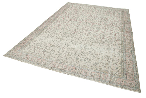 Vintage Bej Eskitme Pamuk Yün El Dokuma Halısı 214x310 Agacan
