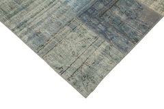 Kırk Yama Mavi Patchwork Pamuk Yün El Dokuma Halısı 250x350 Agacan