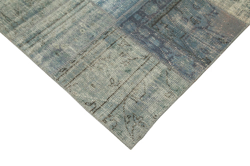 Kırk Yama Mavi Patchwork Pamuk Yün El Dokuma Halısı 250x350 Agacan