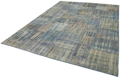 Kırk Yama Mavi Patchwork Pamuk Yün El Dokuma Halısı 240x333 Agacan