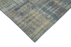 Kırk Yama Mavi Patchwork Pamuk Yün El Dokuma Halısı 240x333 Agacan