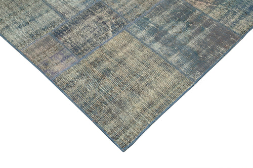 Kırk Yama Mavi Patchwork Pamuk Yün El Dokuma Halısı 240x333 Agacan