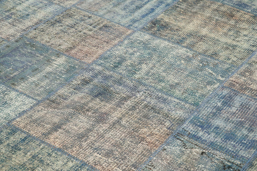 Kırk Yama Mavi Patchwork Pamuk Yün El Dokuma Halısı 240x333 Agacan