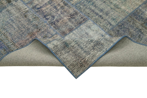 Kırk Yama Mavi Patchwork Pamuk Yün El Dokuma Halısı 240x333 Agacan