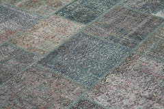 Kırk Yama Mavi Patchwork Pamuk Yün El Dokuma Halısı 253x352 Agacan