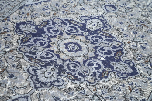 Oyma Vintage Mavi Eskitme Pamuk Yün El Dokuma Halısı 191x276 Agacan